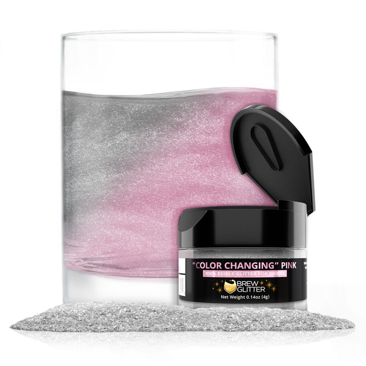 Brew Glitter - Pink Color Changing Edible Drink Glitter (4g, x1 Flip-Cap Jar) for Beer, Cocktails and Beverages
